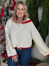 Load image into Gallery viewer, Cream &amp; Red Trim Hoodie Sweater

