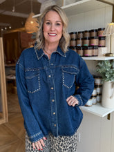 Load image into Gallery viewer, Dark Denim Studded Denim Shacket
