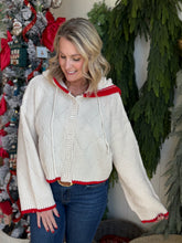 Load image into Gallery viewer, Cream &amp; Red Trim Hoodie Sweater
