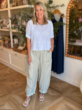 Load image into Gallery viewer, Cream Striped Parachute Ankle Pants
