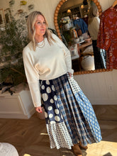 Load image into Gallery viewer, Navy Patchwork Maxi Skirt
