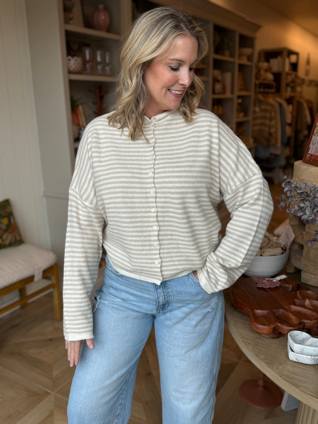 Tan & Cream Stripe Piper Cardigan