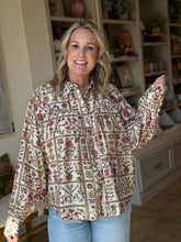 Load image into Gallery viewer, Mauve Plant Print Blouse + Plus
