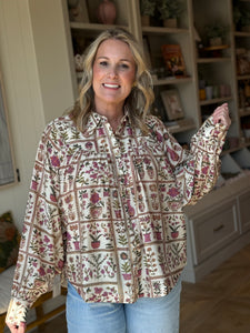 Mauve Plant Print Blouse + Plus