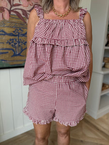 Red Gingham Ruffle Shorts