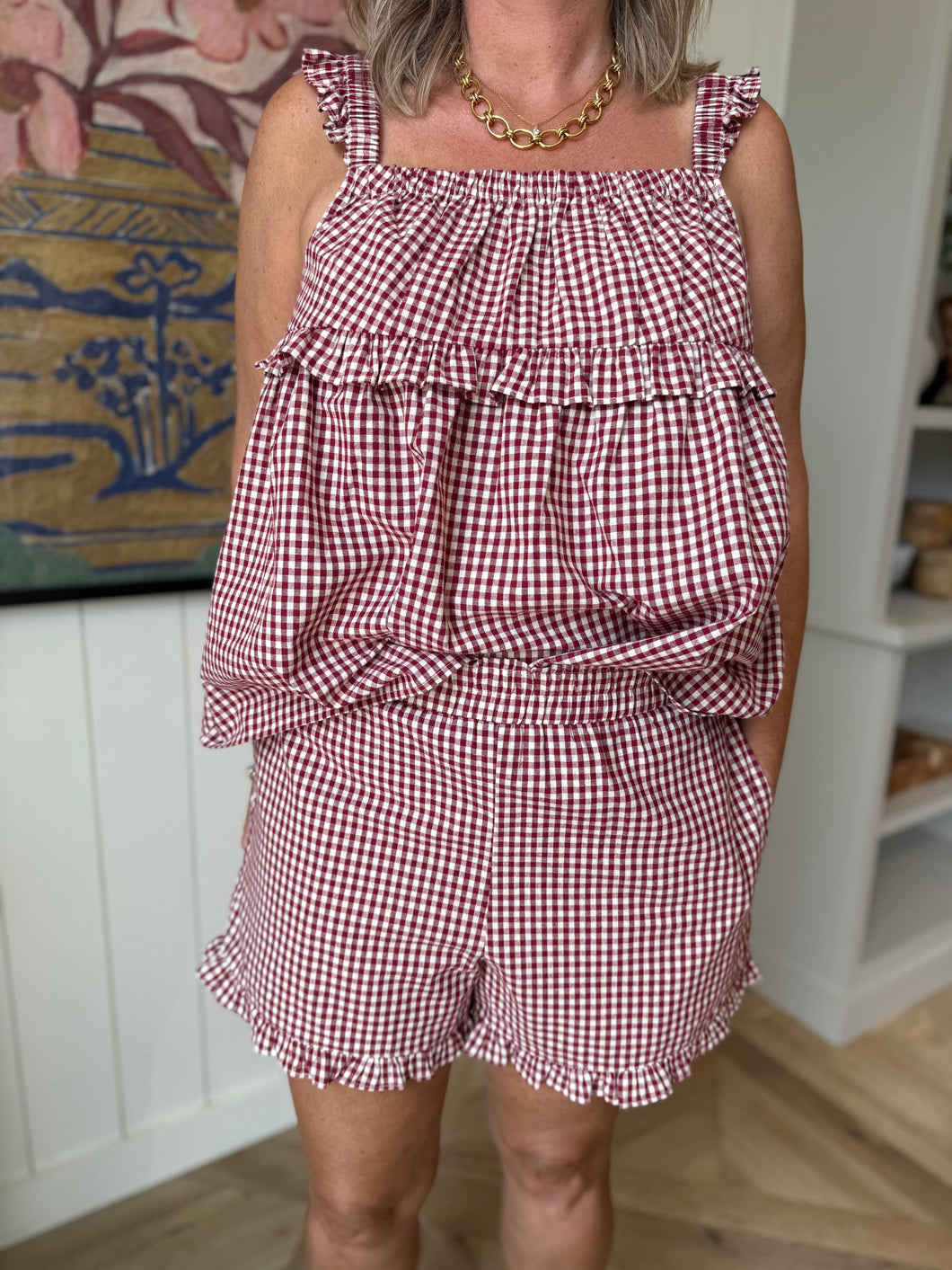 Red Gingham Ruffle Shorts