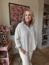 Load image into Gallery viewer, Camel Stripe Gauze Button Up Top
