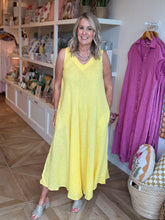 Load image into Gallery viewer, Yellow Linen V-Neck Dress
