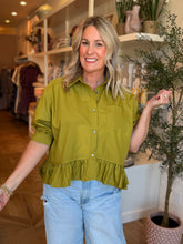 Load image into Gallery viewer, Plus size Olive Green Peplum Shirt
