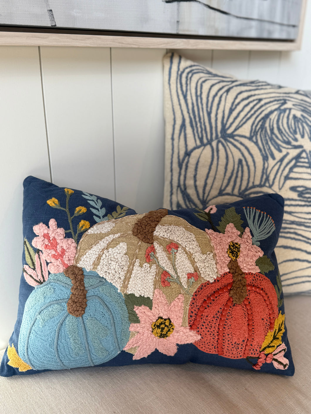 Blue Pumpkin Trio Hook Pillow