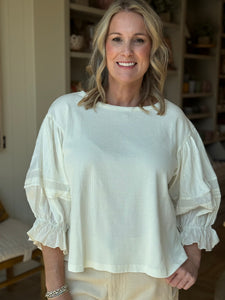 Cream Robbie Puff Sleeve Knit Top