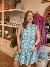 Load image into Gallery viewer, Teal Seashell Tiered Mini Dress
