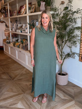 Load image into Gallery viewer, Army Green Linen Cowl Neck Maxi Dress
