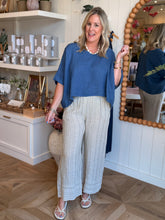 Load image into Gallery viewer, Beige Black Stripe Textured Linen Pants
