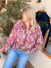 Load image into Gallery viewer, Orchid Brown Floral Tie Front Blouse
