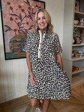 Load image into Gallery viewer, Plus Leopard Print Dress with Camel Stripe
