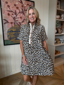 Plus Leopard Print Dress with Camel Stripe