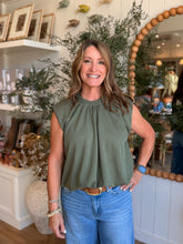 Load image into Gallery viewer, Dark Olive Sleeveless Padded Shoulder Bubble Top
