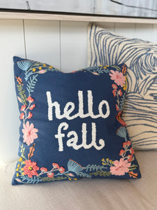 Blue Hello Fall Hook Pillow
