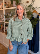 Load image into Gallery viewer, Forest Green Gingham Peplum Top

