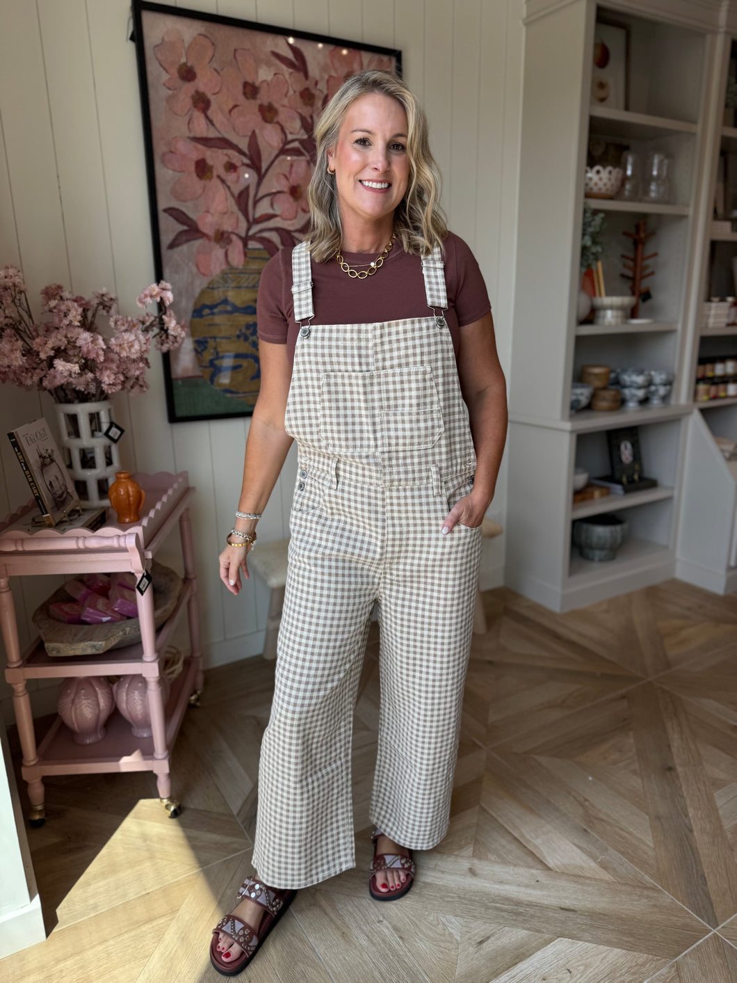 Taupe Checkered Overalls