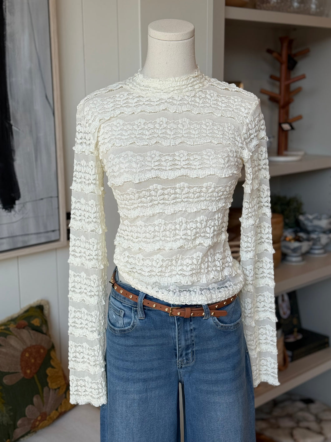Cream Lace Textured Top