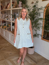 Load image into Gallery viewer, Off White Polka Dot Denim Dress
