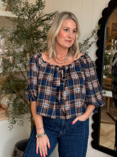 Load image into Gallery viewer, Plaid Scoop Neck Tie Top
