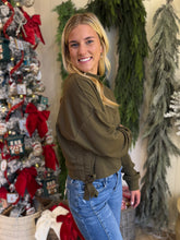 Load image into Gallery viewer, Deep Olive Side Scrunch Long Sleeve T-shirt
