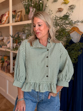 Load image into Gallery viewer, Forest Green Gingham Peplum Top
