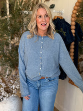 Load image into Gallery viewer, Dusty Blue Pinstripe Button Down Cardigan
