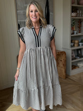 Load image into Gallery viewer, Black Stripe Flutter Sleeve Dress
