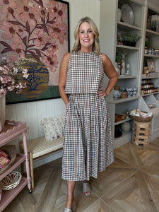 Mocha Gingham Midi Skirt