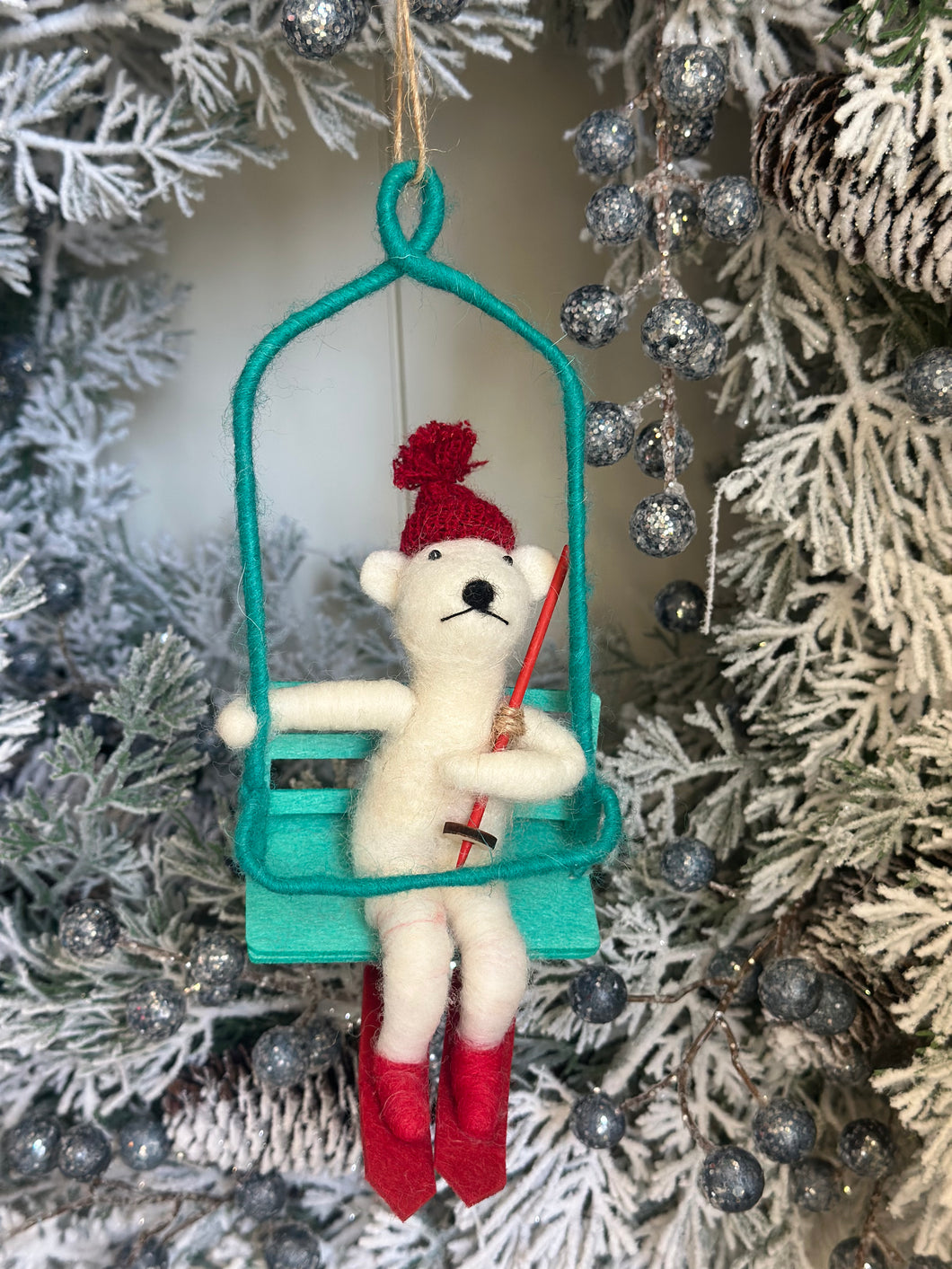 Wool Felt Animal in Ski Lift Ornament