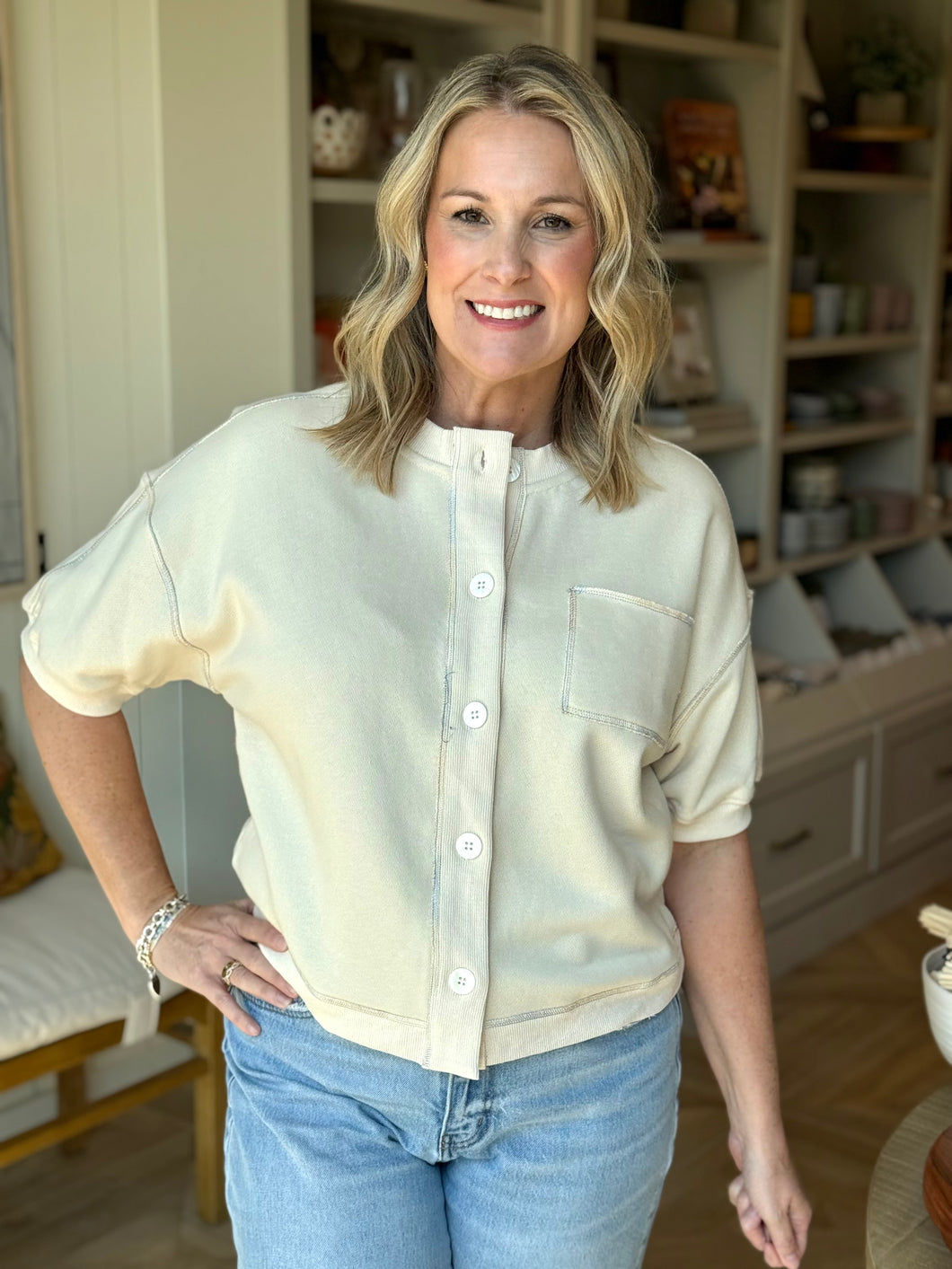 Ecru French Terry Cardigan