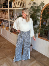 Load image into Gallery viewer, Ivory Leaf Print Pant with Leg Slit
