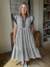 Load image into Gallery viewer, Black Stripe Flutter Sleeve Dress

