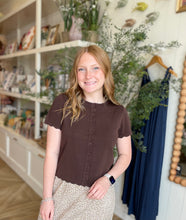 Load image into Gallery viewer, Brown Scallop Knit Short Sleeve Cardigan
