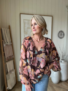 Chocolate Flowy Floral Blouse