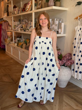 Load image into Gallery viewer, Navy Polka Dot Spaghetti Dress
