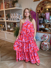 Load image into Gallery viewer, Red Orange Halter Maxi Dress
