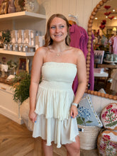 Load image into Gallery viewer, Cream Cotton Smocked Tiered Mini Dress
