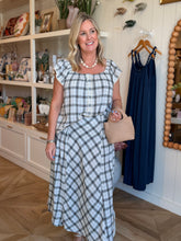 Load image into Gallery viewer, Blue &amp; Natural Plaid Eyelet Blouse
