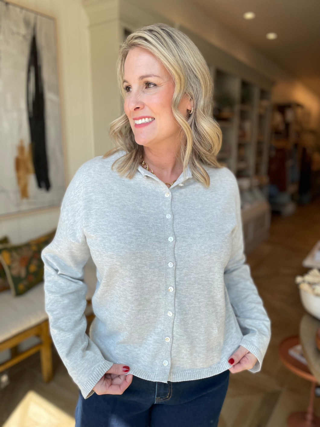 Heather Grey Button-Up Cardigan