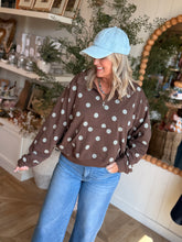 Load image into Gallery viewer, Chocolate Polka Dot Quarter Zip Pullover
