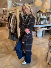 Load image into Gallery viewer, Dark Fudge Plaid Midi Coat with Fringe
