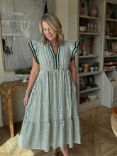Load image into Gallery viewer, Pine Stripe Flutter Sleeve Dress
