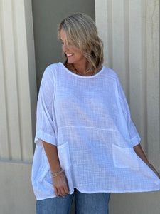 ONE SIZE White Oversized Gauze Top