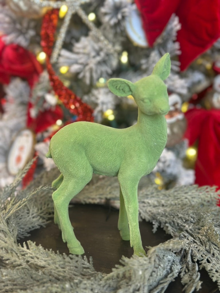 Mint Flocked Resin Deer