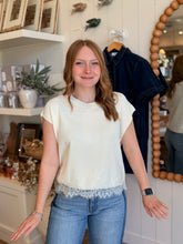 Load image into Gallery viewer, Cream Lace Hem Sleeveless Sweater
